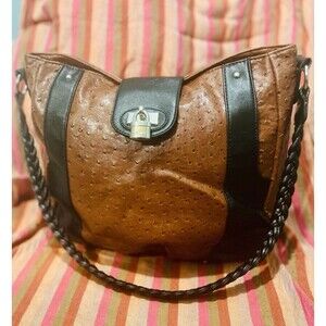 Apt 9 Faux Ostrich Large Shoulder Tote Bag Faux Leather Black Brwn Braidedhandle